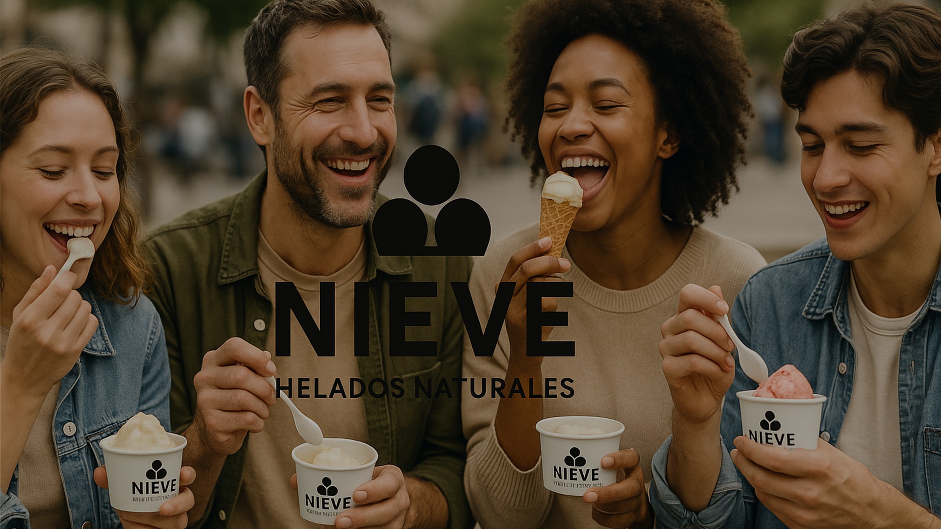 Amigos disfrutando helados naturales NIEVE
